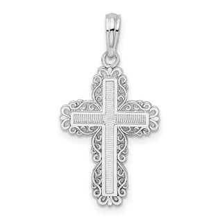 Sterling Silver Polished Lace Border Latin Cross Pendant
