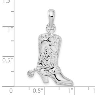 Sterling Silver Polished 3D Cowboy Boot w/Spur Pendant