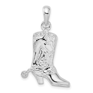 Sterling Silver Polished 3D Cowboy Boot w/Spur Pendant