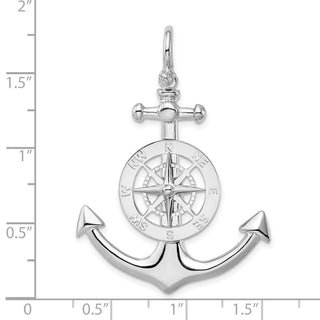 Sterling Silver Polished 3D Large Anchor w/Compass Pendant