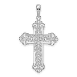 Sterling Silver Polish Filigree Rope Edge Fleur de Lis Cross Pendant