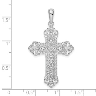 Sterling Silver Polish Filigree Rope Edge Fleur de Lis Cross Pendant