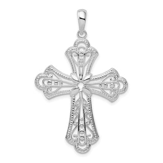 Sterling Silver Polish Filigree Bead Edge Fleur de Lis Cross Pendant