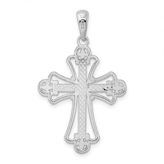 Sterling Silver Polished Beaded Fleur de Lis Cross Pendant