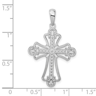 Sterling Silver Polished Beaded Fleur de Lis Cross Pendant