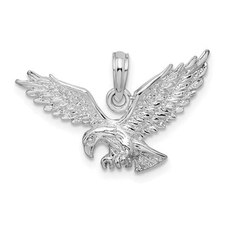 Sterling Silver Polished Textured 3D Landing Eagle Pendant