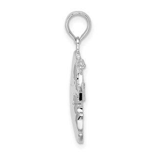 Sterling Silver Rhodium-plated Moveable Crescent Moon w/Star Pendant