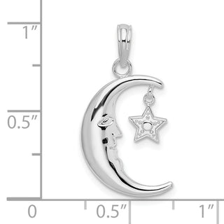Sterling Silver Rhodium-plated Moveable Crescent Moon w/Star Pendant