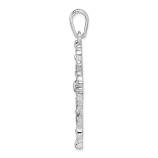 Sterling Silver Polished/Textured Fleur de Lis Cross Pendant