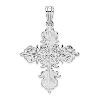 Sterling Silver Polished/Textured Fleur de Lis Cross Pendant