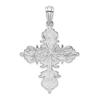 Sterling Silver Polished/Textured Fleur de Lis Cross Pendant