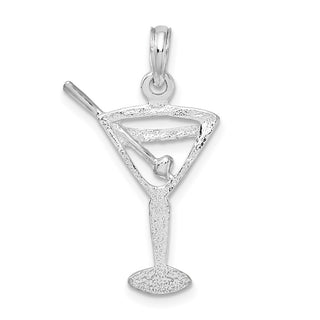 Sterling Silver Polished Cut-out Martini w/Olive Pendant