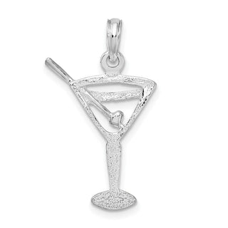 Sterling Silver Polished Cut-out Martini w/Olive Pendant