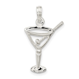 Sterling Silver Polished Cut-out Martini w/Olive Pendant
