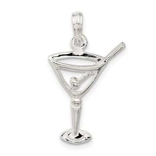 Sterling Silver Polished Cut-out Martini w/Olive Pendant
