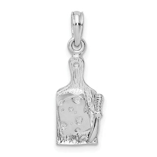 Sterling Silver Polished Cheese Board w/Knife Pendant