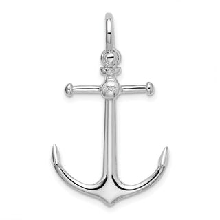 Sterling Silver Rhodium-plated Polished 3D Anchor Pendant