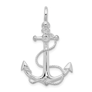 Sterling Silver Polished 3D Anchor w/Rope Pendant QC10582