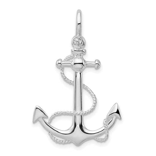 Sterling Silver Polished 3D Anchor w/Rope Pendant QC10582