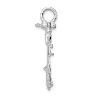 Sterling Silver Polished/Textured 3D Anchor w/Rope Pendant QC10583