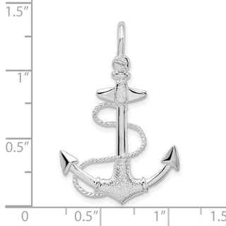 Sterling Silver Polished/Textured 3D Anchor w/Rope Pendant QC10583