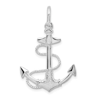 Sterling Silver Polished/Textured 3D Anchor w/Rope Pendant QC10583