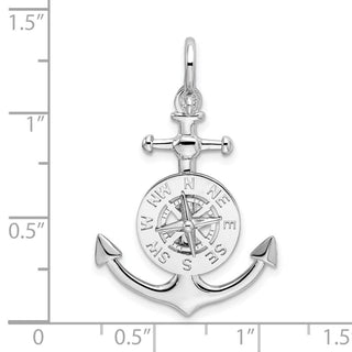 Sterling Silver Polished 3D Small Anchor w/Compass Pendant