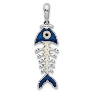 Sterling Silver Polished 3D Enameled Fishbone Pendant