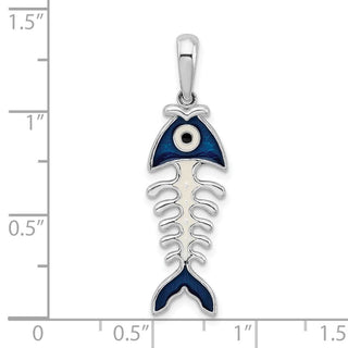 Sterling Silver Polished 3D Enameled Fishbone Pendant
