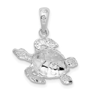 Sterling Silver Polished Enameled Sea Turtle Pendant