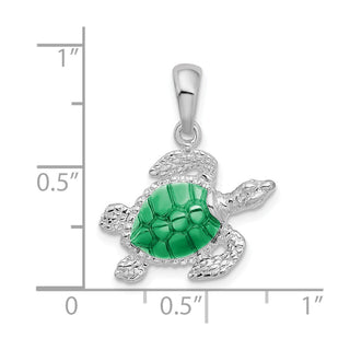 Sterling Silver Polished Enameled Sea Turtle Pendant