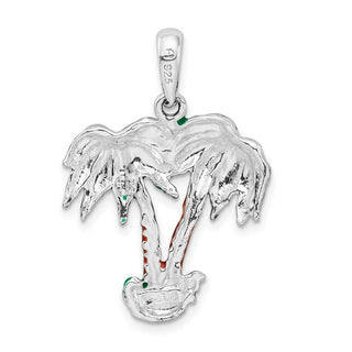 Sterling Silver Polished Enameled Palm Trees Pendant