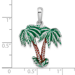 Sterling Silver Polished Enameled Palm Trees Pendant