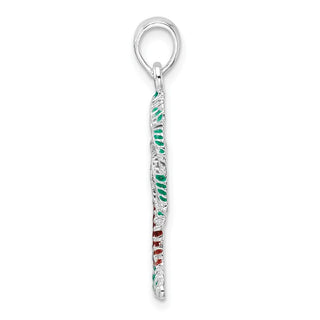 Sterling Silver Polished Enameled Palmetto Pendant