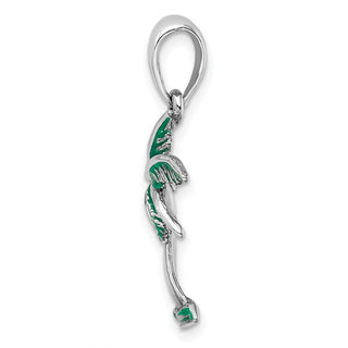Sterling Silver Polished Enameled Palm Tree Pendant