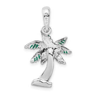Sterling Silver Polished Enameled Palm Tree Pendant