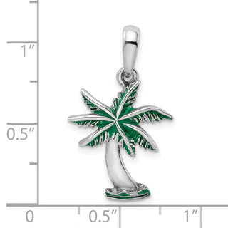 Sterling Silver Polished Enameled Palm Tree Pendant