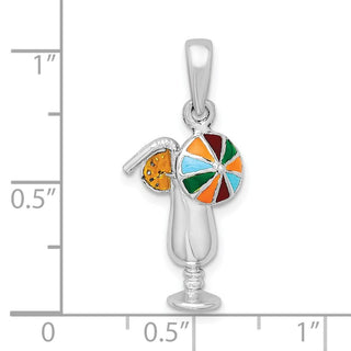 Sterling Silver Polished Enameled Tropical Drink Pendant