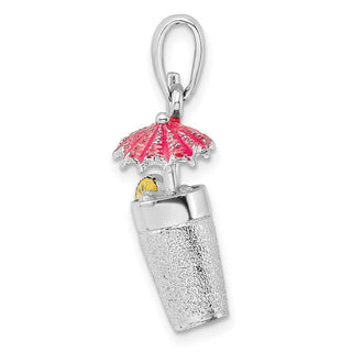 Sterling Silver Polished 3D Enameled Cocktail Drink Pendant