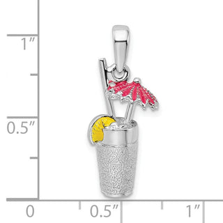 Sterling Silver Polished 3D Enameled Cocktail Drink Pendant
