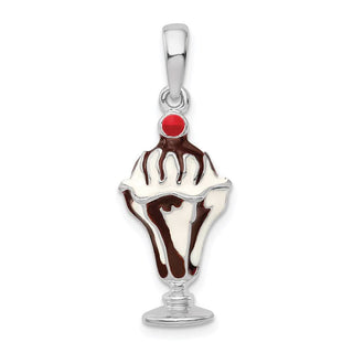 Sterling Silver Polished Enameled Chocolate Sundae Pendant