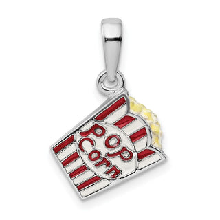 Sterling Silver Polished 3D Enameled Bag of Popcorn Pendant