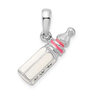 Sterling Silver Polished 3D Pink Baby Bottle Pendant