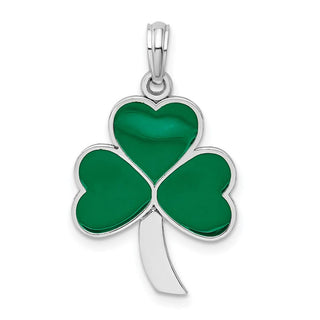 Sterling Silver Polished Enameled Shamrock Pendant