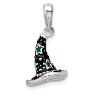 Sterling Silver Polished 3D Enameled Witch Hat Pendant