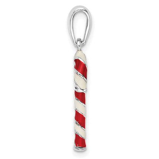 Sterling Silver Polished 3D Enameled Candy Cane Pendant
