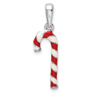 Sterling Silver Polished 3D Enameled Candy Cane Pendant