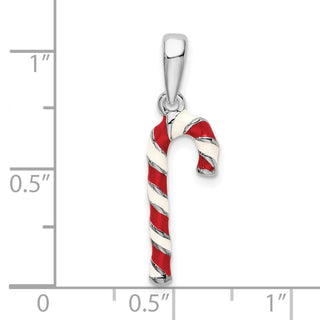 Sterling Silver Polished 3D Enameled Candy Cane Pendant