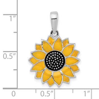 Sterling Silver Polished Enameled Sunflower Pendant