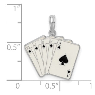Sterling Silver Polished Enameled Cards Royal Flush Pendant
